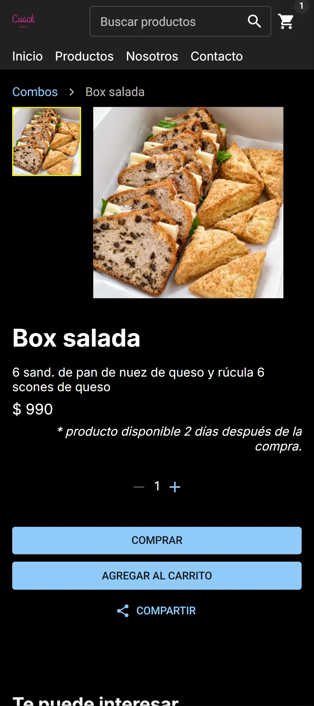 Product details screen
