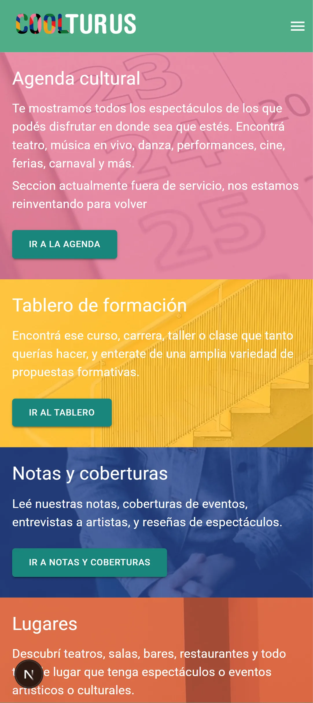 Landing page screen
